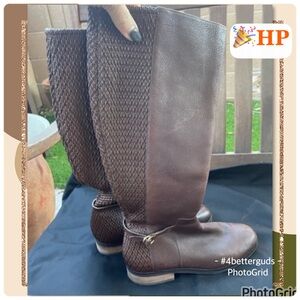 New Cole Haan Leather Moto Knee High Inside Zipper Flat 1” Heel Brown Boots 7B